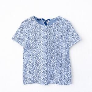 Talbots Blue Textured Floral Top Large